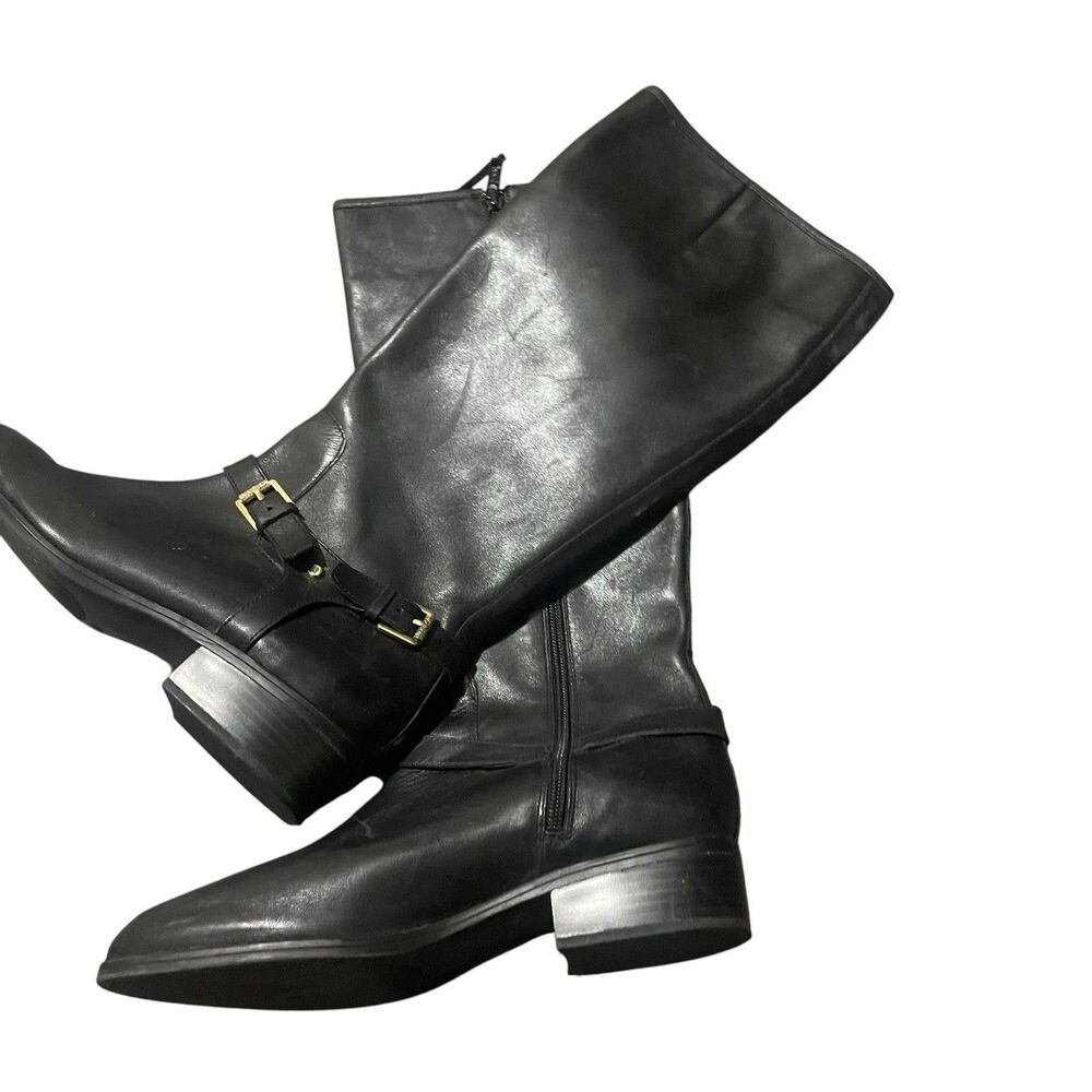 Ralph Lauren Marion Black Leather Knee Riding Boots size 9B Buckles Equestrian